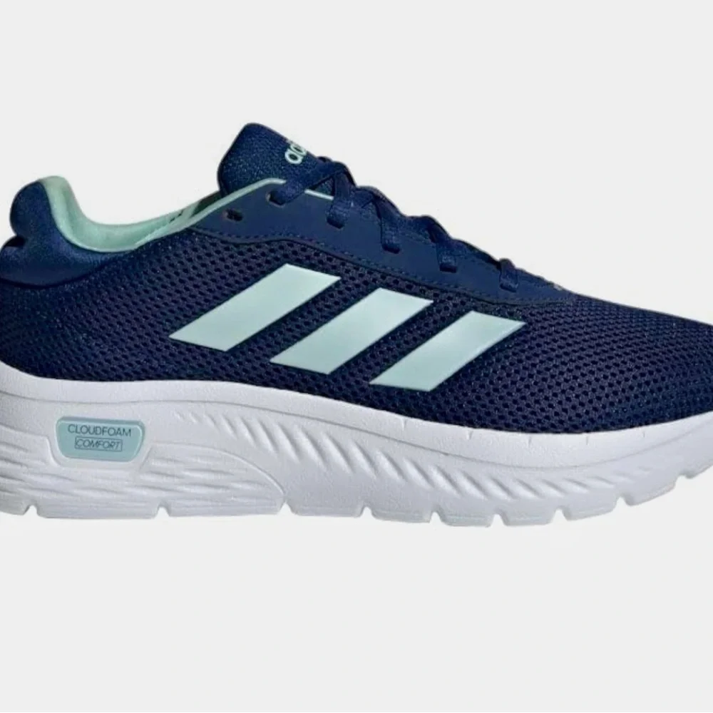 Adidas Ladies Cloud Foam Comfy Blue and White Sneakers with Breathable Mesh - Picture 5 of 10